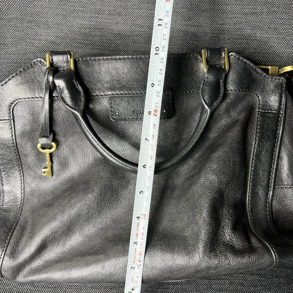 Fossil Logan Black Leather Satchel Shoulder Bag Crossbody Purse With Strap